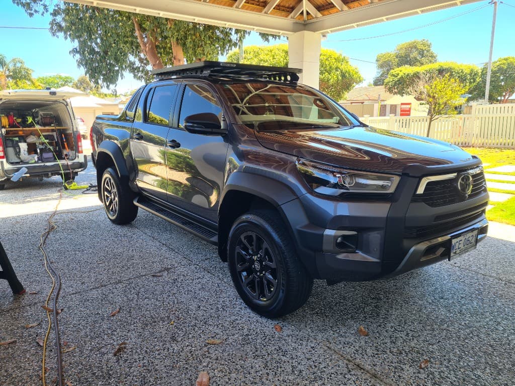 Toyota Hilux after premium mobile detailing in Perth — showroom gloss under carport